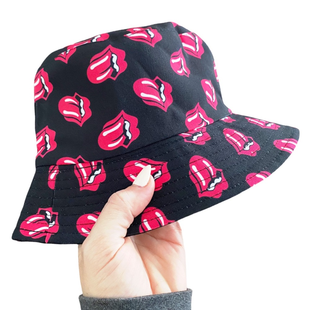 Rolling Stones Black Bucket Hat Band Rock Music Panama Cap Reversible NEW